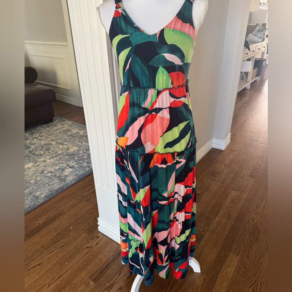 Soma Multicolor Abstract Print maxi Dress - Green, Pink, Coral, Navy xsmall